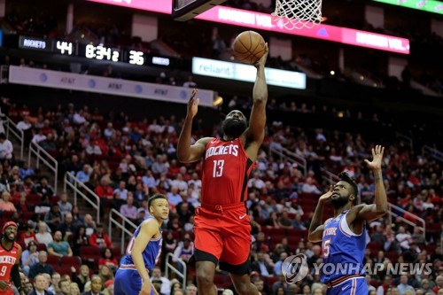 '하든 37점' 휴스턴, 뉴욕 제압…NBA 4연승 휘파람