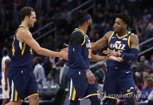 NBA 유타, 디트로이트 잡고 5연승…서부 4위로