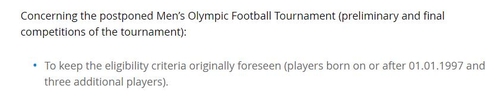 내년 도쿄올림픽에 1997년생도 뛴다…FIFA 실무그룹 권고